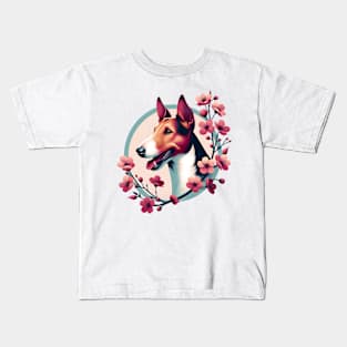 Smooth Fox Terrier Embraces Spring Cherry Blossoms Kids T-Shirt